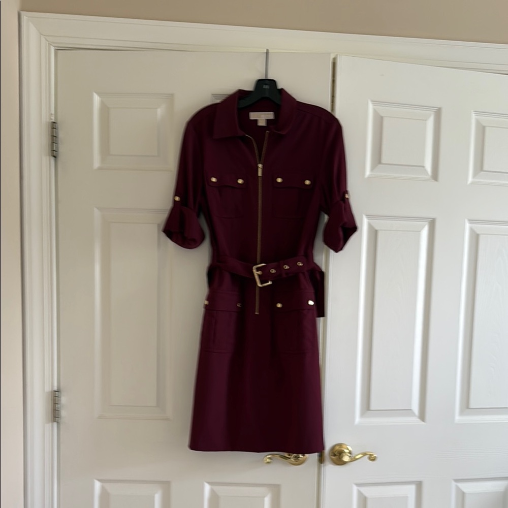 MICHAEL Michael Kors Red Sheath Dress with Cuffed Sleeves